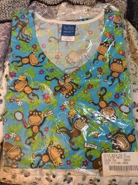 NIP Lydia's Select Monkey Dentist Scrub Top, size 3x